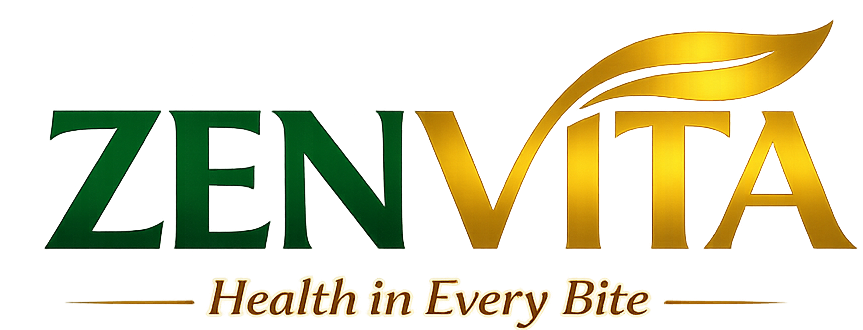 ZenVita logo with golden leaf